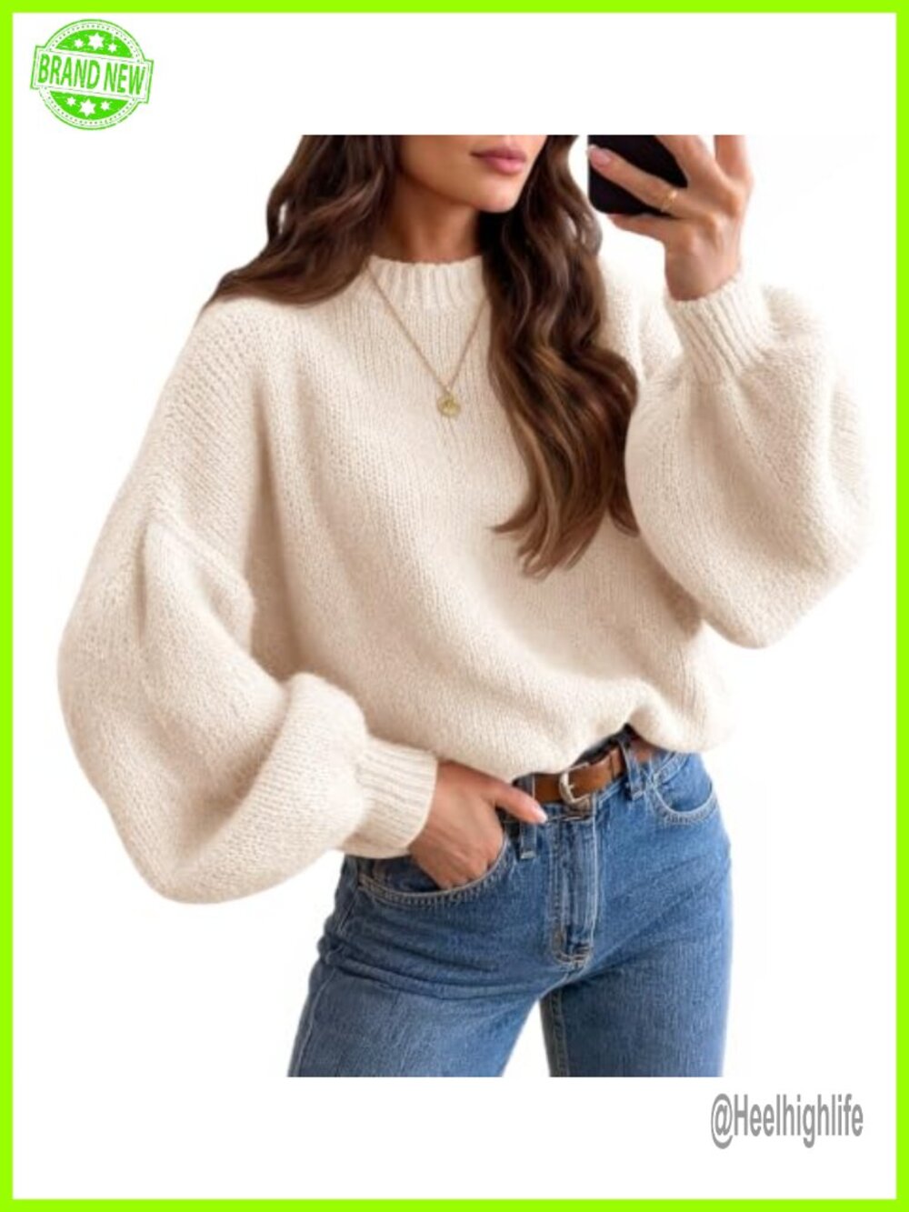 Saodimallsu Women's Crew Neck Knit Pullover Sweater Slouchy Soft Fall Top